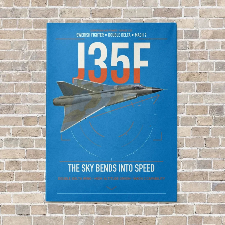 Saab J 35F Draken vertical canvas print - no frame - turquoise background