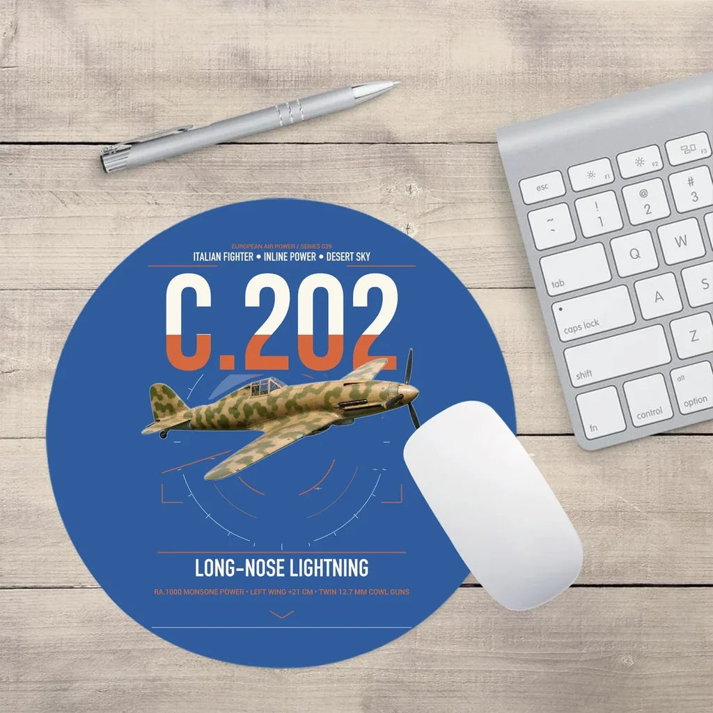 Macchi C.202 Folgore design on blue round mouse pad