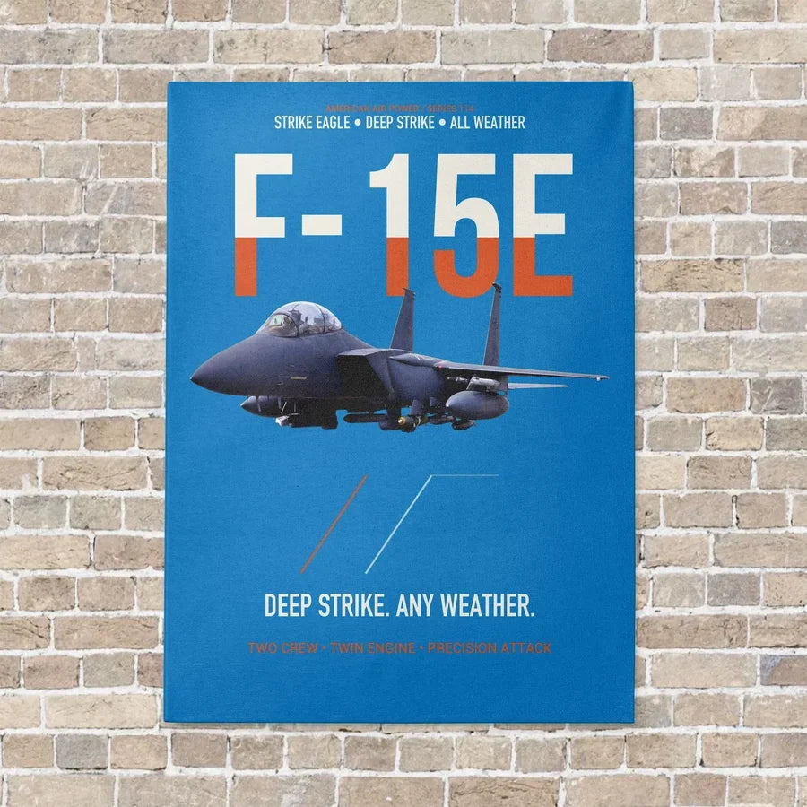 F-15E Strike Eagle Deep Strike Any Weather vertical canvas print - no frame - turquoise background