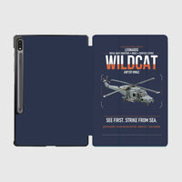 Thumbnail for Leonardo AW159 Wildcat HMA2 design on navy blue samsung tablet tablet case