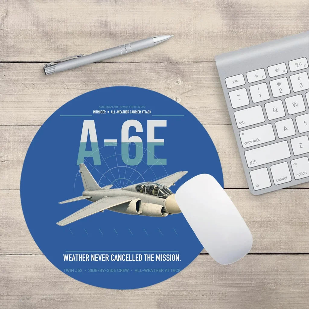 A-6E Intruder design on blue round mouse pad
