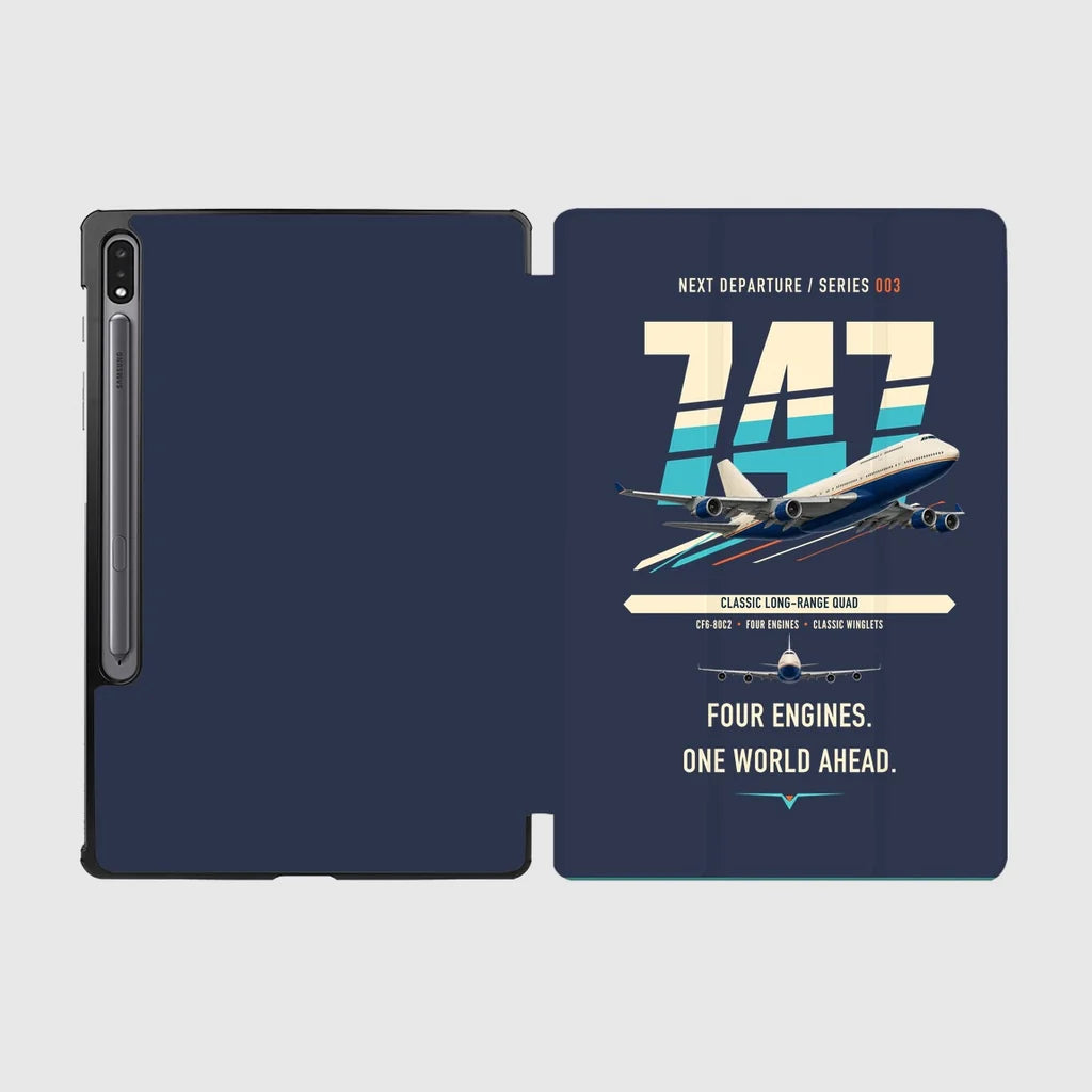 Boeing 747-400 design on navy blue samsung tablet tablet case