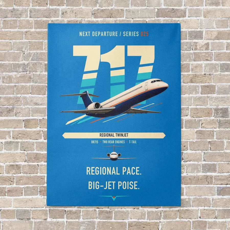 Boeing 717-200 vertical canvas print - no frame - turquoise background