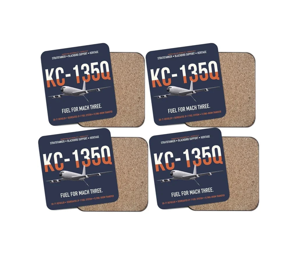 KC-135Q Blackbird Tanker design on navy blue 4 pieces set coaster