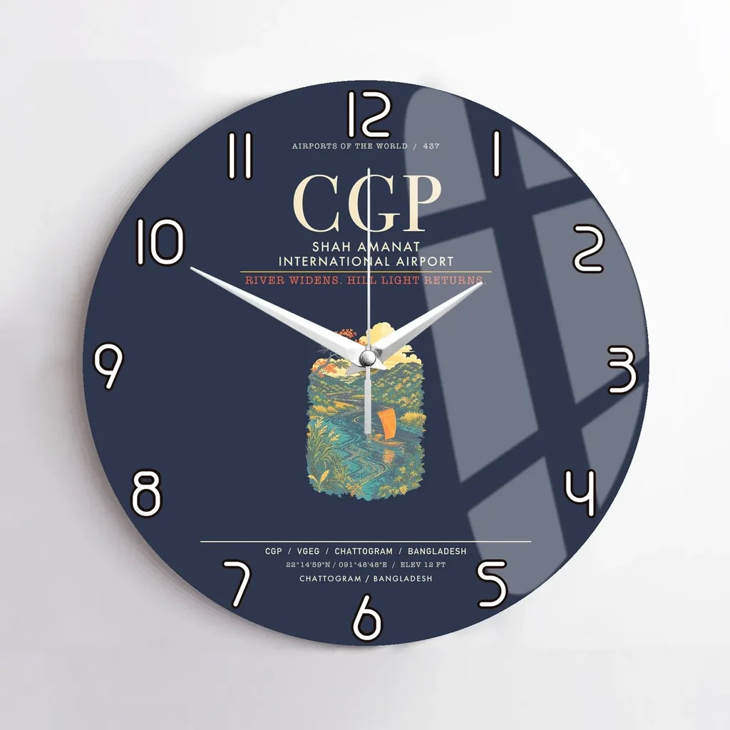 Shah Amanat International Airport Chattogram CGP Wall-Clock No-Frame - Navy Blue