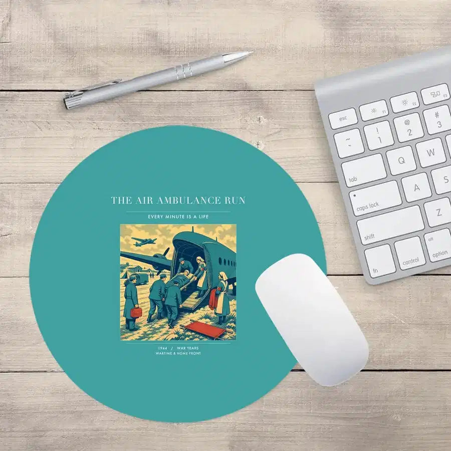 VINTAGE G4506 - The Air Ambulance Run - Designed Mouse Pads design on turquoise round