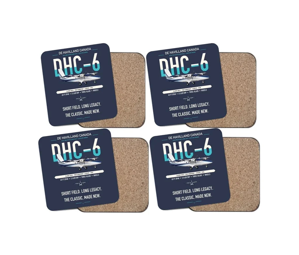 DHC-6 Twin Otter Classic 300-G design on navy blue 4 pieces set coaster