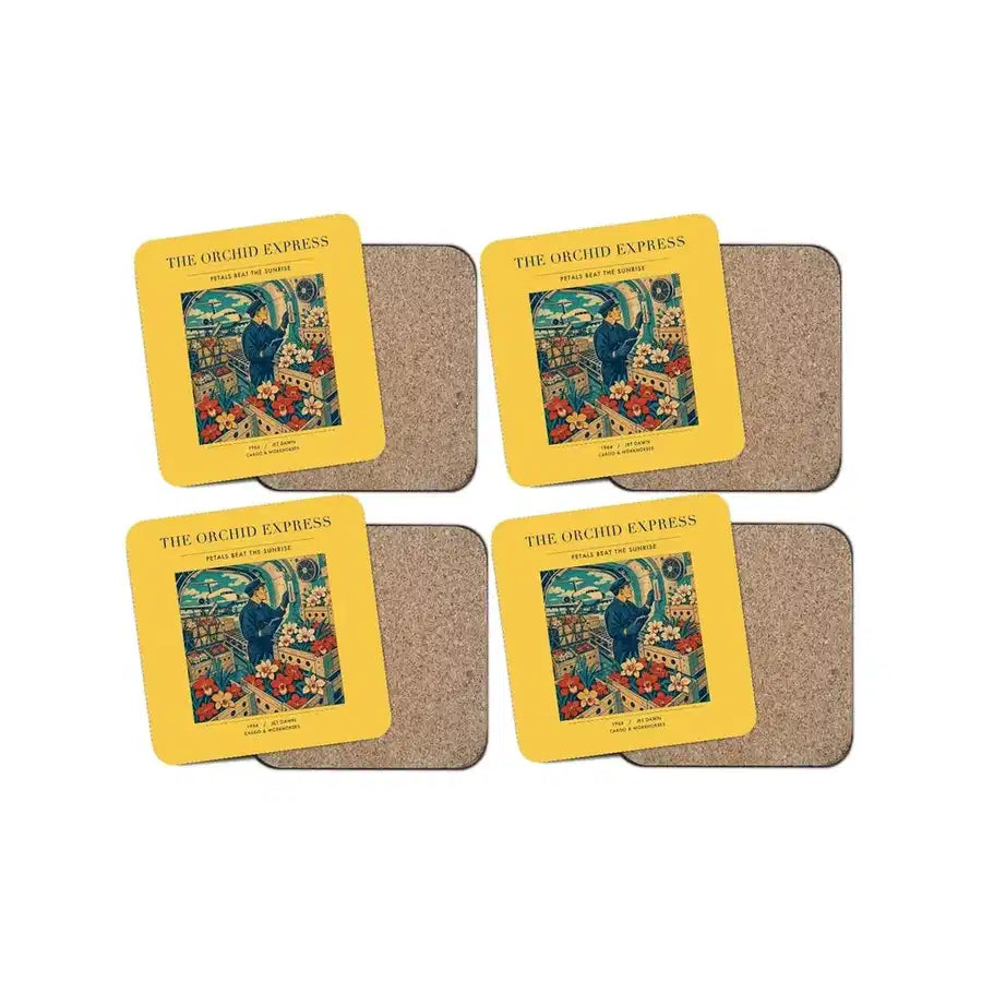 The Orchid Express - Designed Coasters design on yellow 4-pieces-set