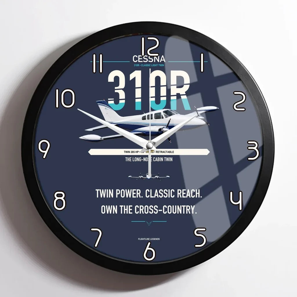 Cessna 310R design on navy blue framed wall clock