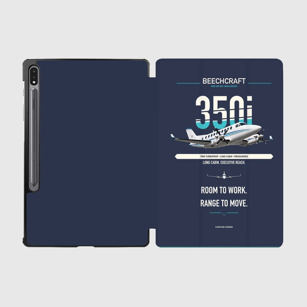 Beechcraft King Air 350i design on navy blue samsung tablet tablet case