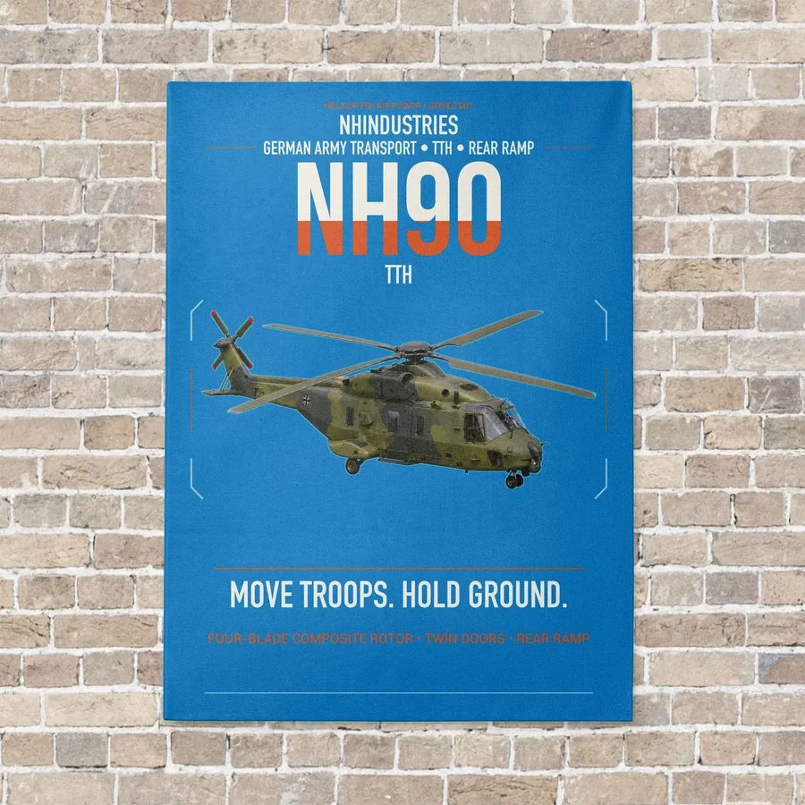 NHIndustries NH90 TTH vertical canvas print - no frame - turquoise background