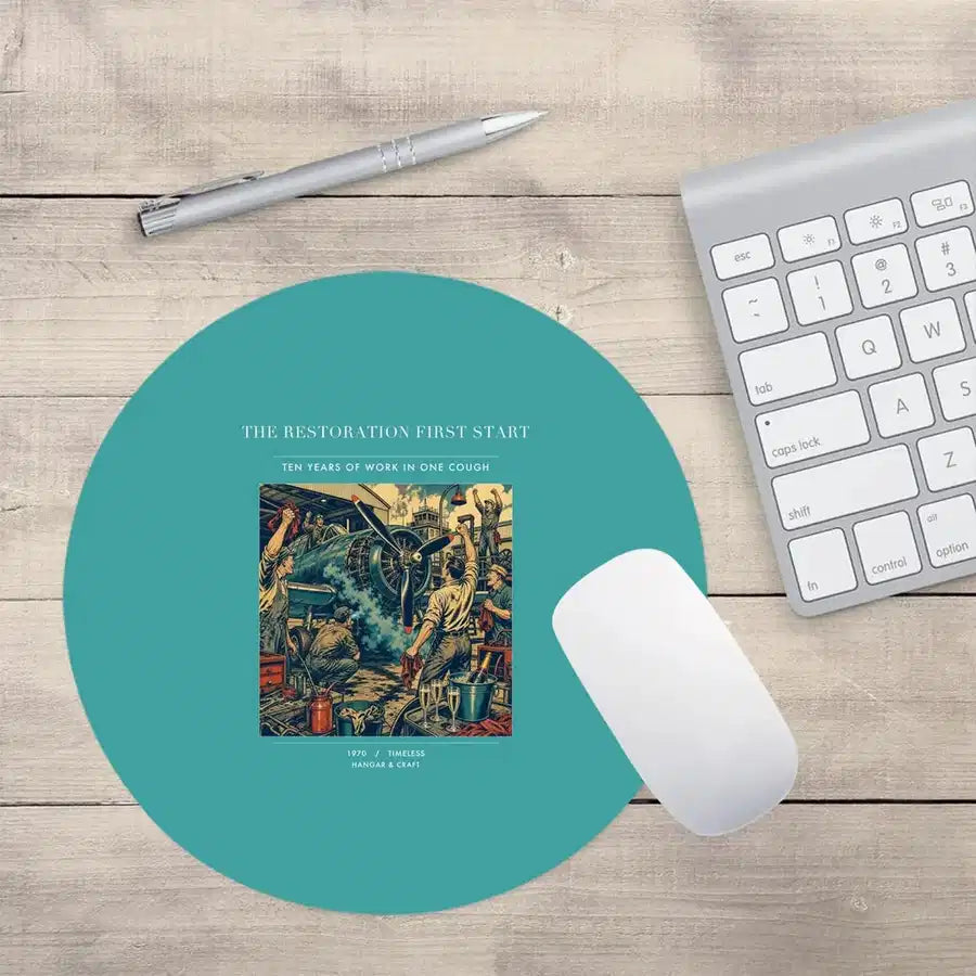 VINTAGE G4455 - The Restoration First Start - Designed Mouse Pads design on turquoise round