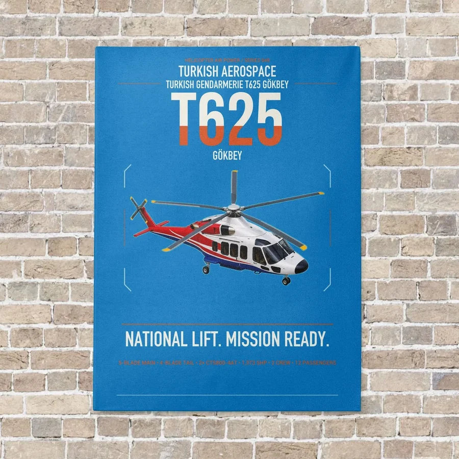Turkish Aerospace T625 Gökbey vertical canvas print - no frame - turquoise background