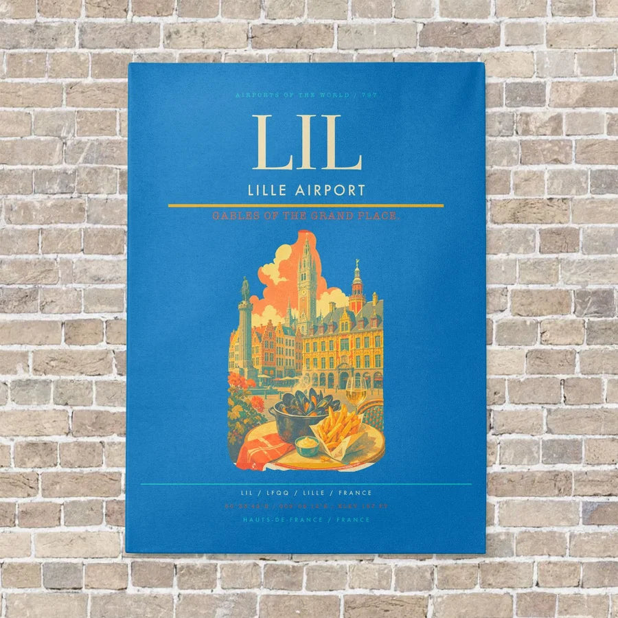 Lille Airport LIL vertical canvas print - no frame - turquoise background
