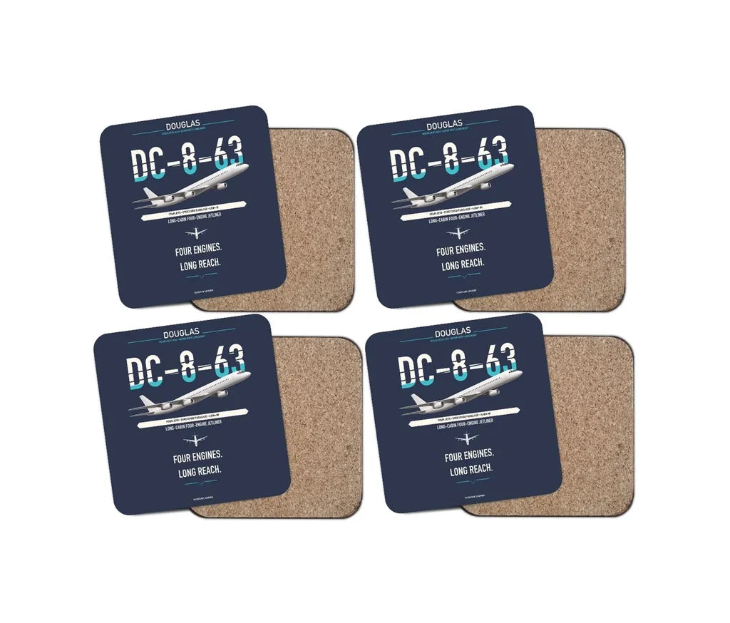 Douglas DC-8-63 design on navy blue 4 pieces set coaster