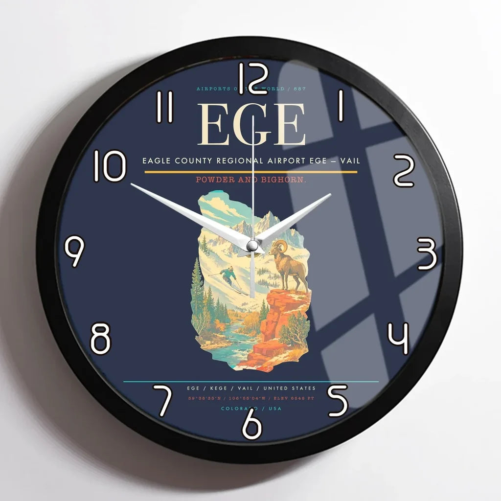 Eagle County Regional Airport (EGE) design on navy blue framed wall clock