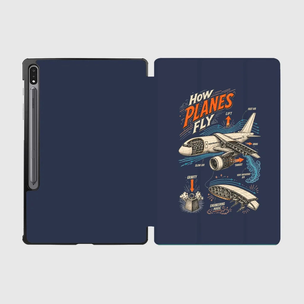 How Planes Fly V2 design on navy blue samsung tablet tablet case