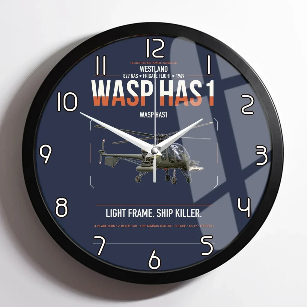 Westland Wasp HAS1 design on navy blue framed wall clock