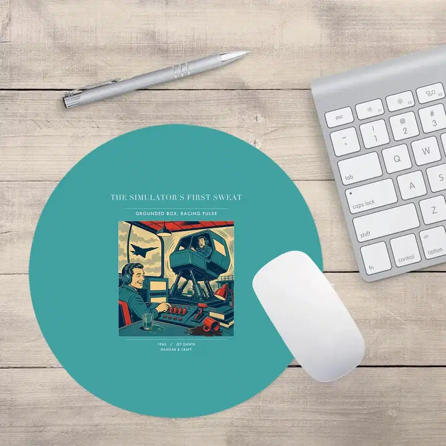 VINTAGE G4462 - The Simulator's First Sweat - Designed Mouse Pads design on turquoise round
