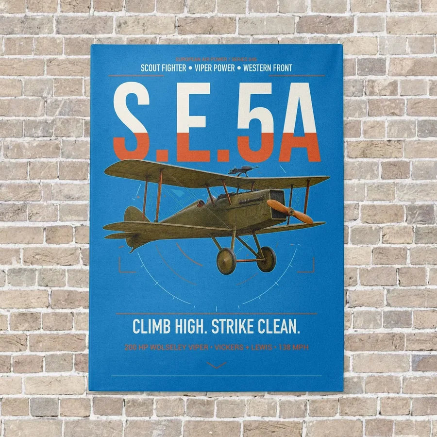 Royal Aircraft Factory S.E.5a vertical canvas print - no frame - turquoise background