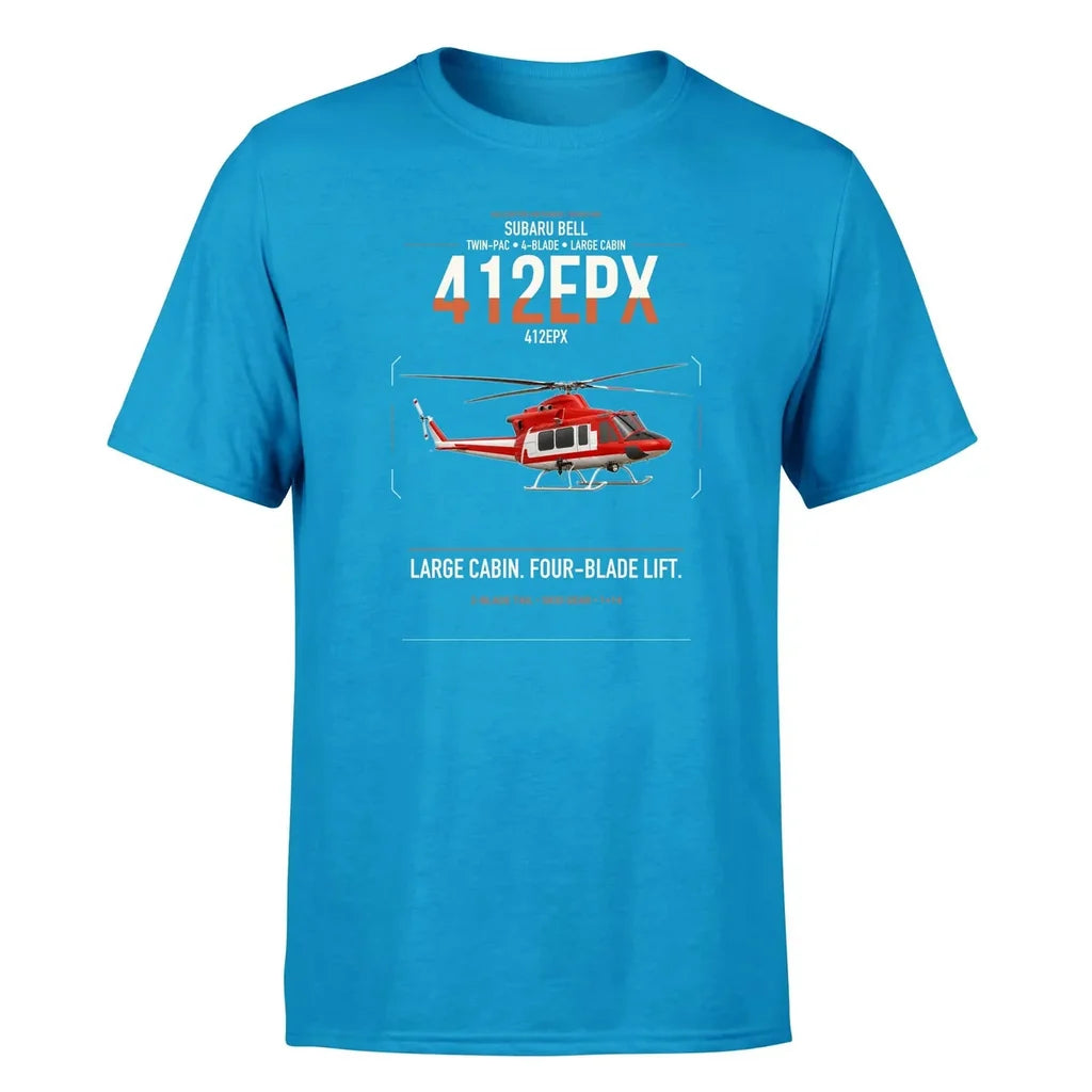 SUBARU Bell 412EPX design on turquoise t-shirt, single-side print