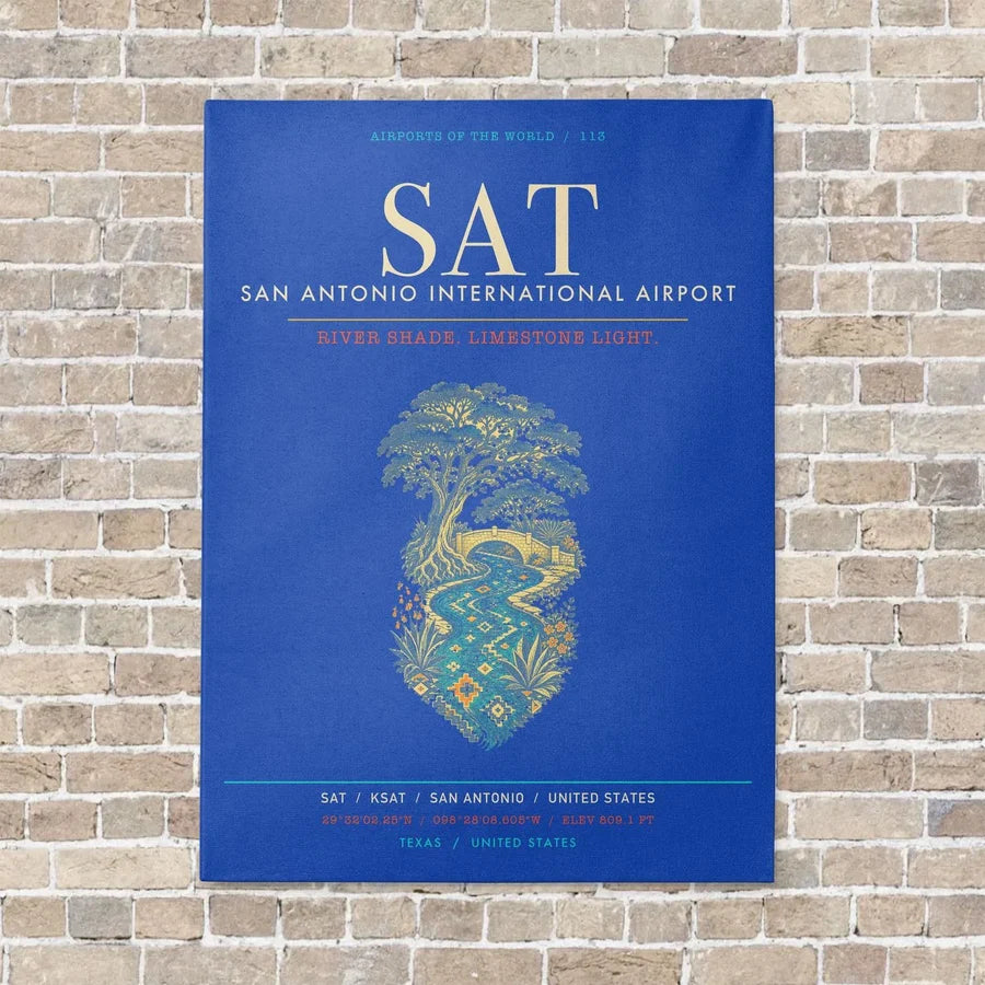 San Antonio International Airport SAT - Canvas Framed - Blue
