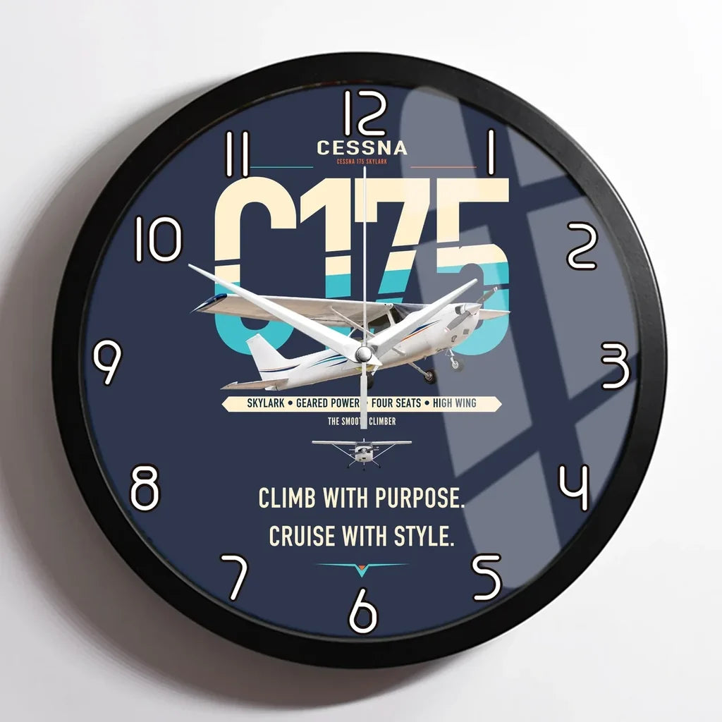 Cessna 175 Skylark design on navy blue framed wall clock