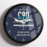Thumbnail for Beechcraft King Air C90 design on navy blue framed wall clock