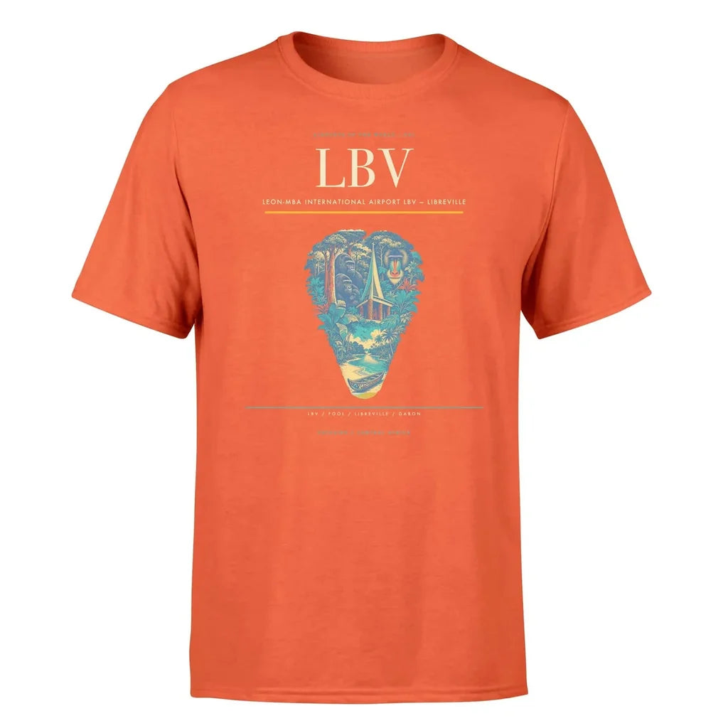 Leon-Mba International Airport (LBV) T-Shirt single-side front print in Orange | leon-mba-international-airport-lbv-double-side-t-shirt