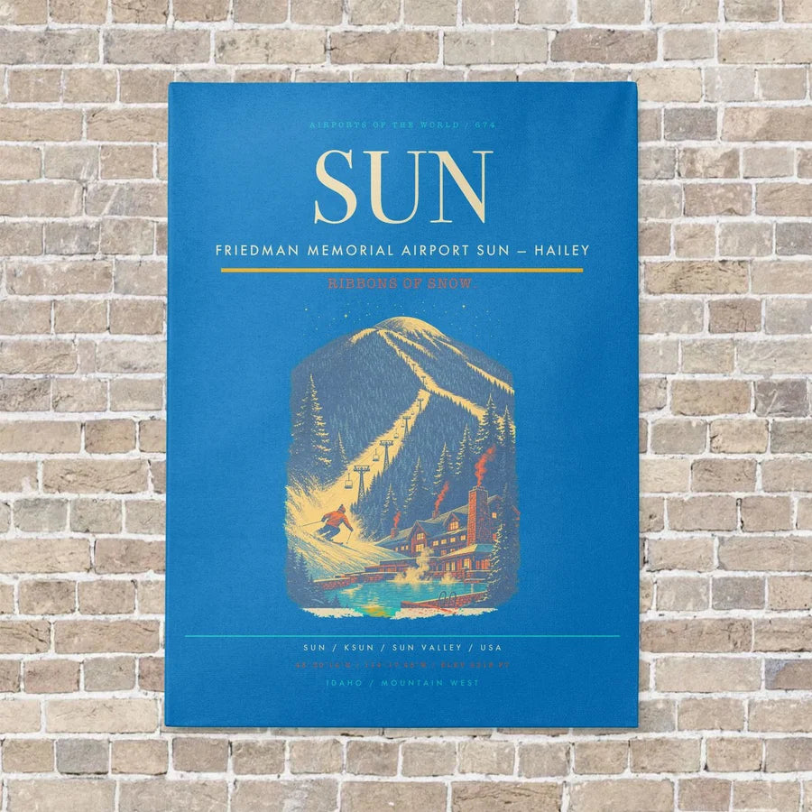 Friedman Memorial Airport SUN — Hailey vertical canvas print - no frame - turquoise background