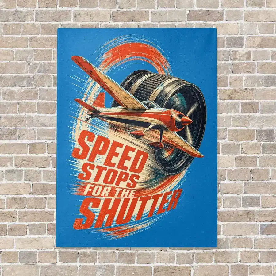 Speed Stops For The Shutter vertical canvas print - no frame - turquoise background