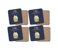 Thumbnail for Yamaguchi Ube Airport (UBJ) design on navy blue 4 pieces set coaster