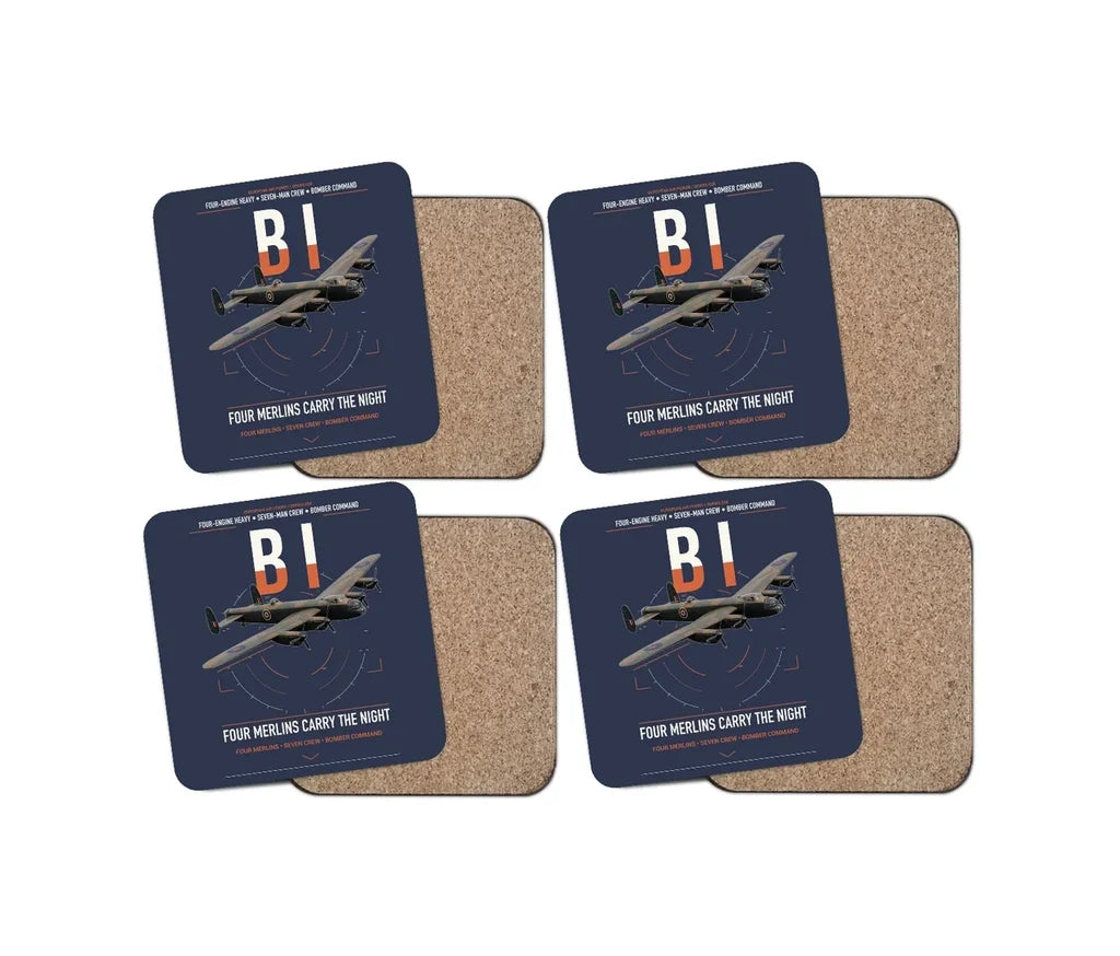 Avro Lancaster B I design on navy blue 4 pieces set coaster