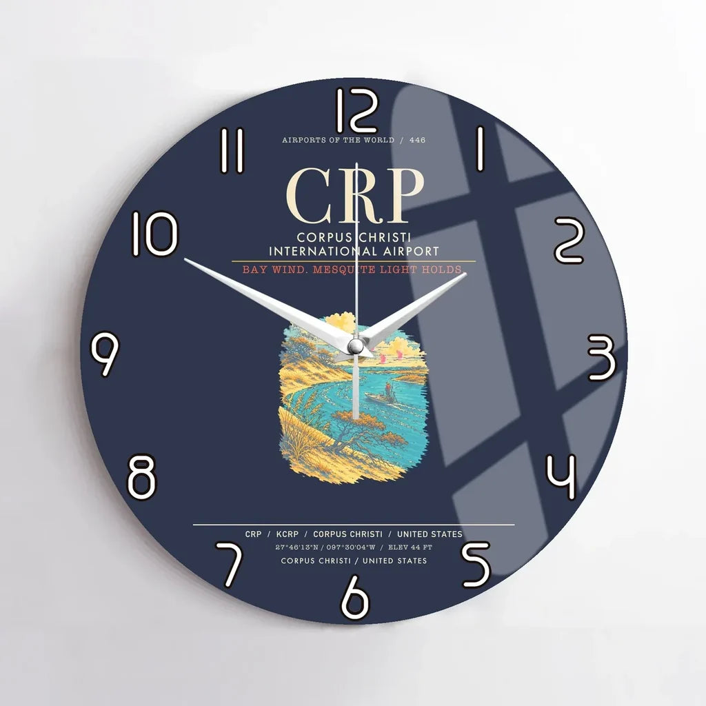 Corpus Christi International Airport CRP Wall-Clock No-Frame - Navy Blue
