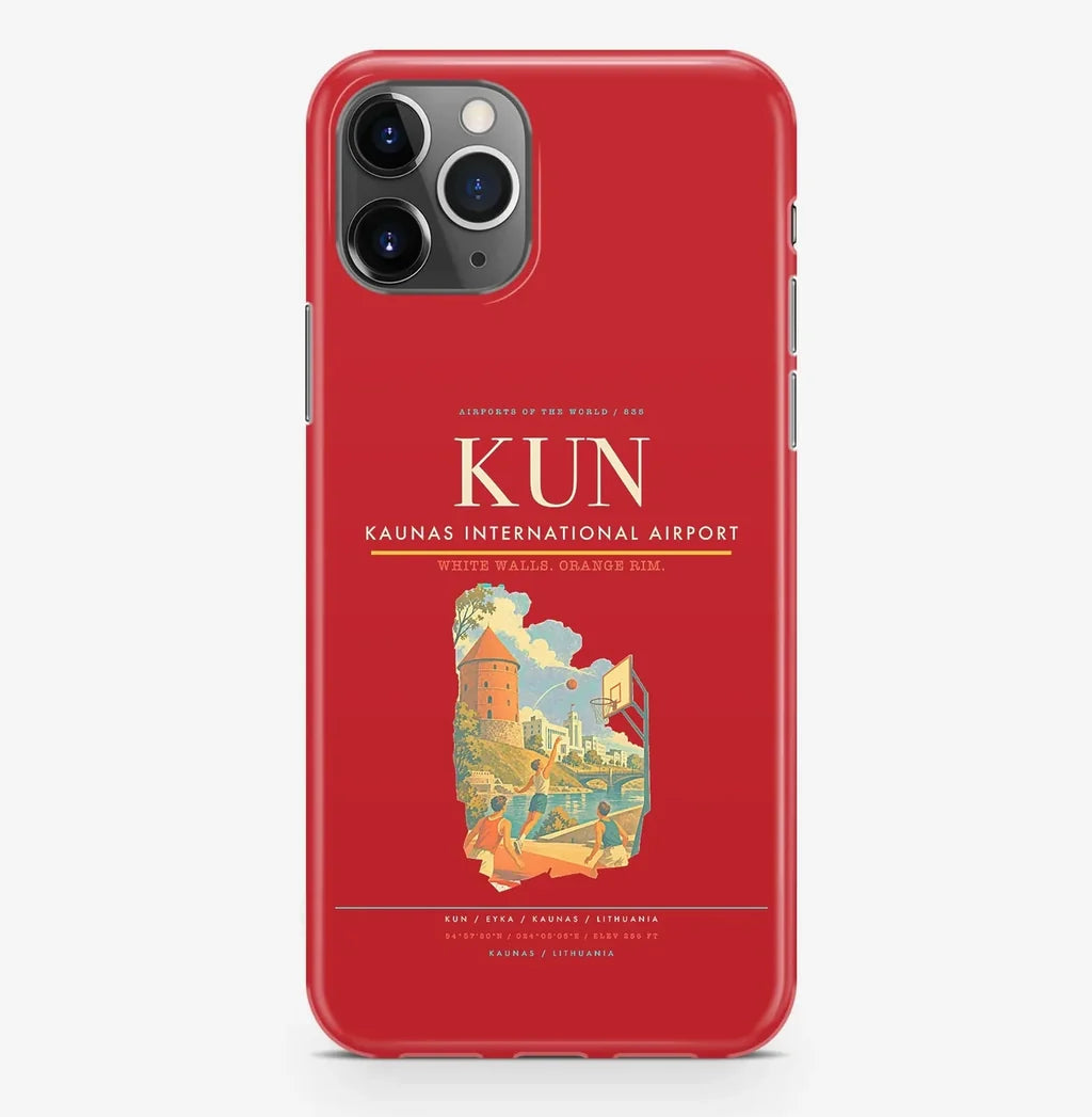 Kaunas Airport (KUN) design on red iPhone 16 Pro MagSafe case