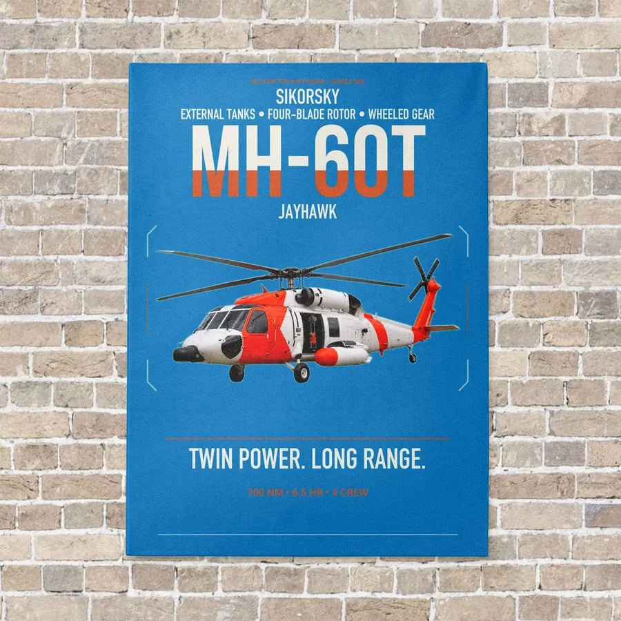 Sikorsky MH-60T Jayhawk vertical canvas print - no frame - turquoise background
