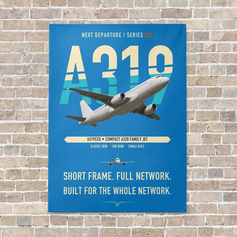 Airbus A319ceo vertical canvas print - no frame - turquoise background