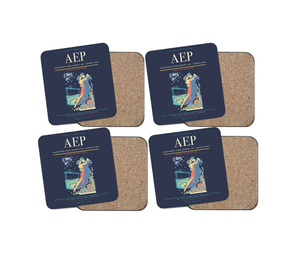 Aeroparque Jorge Newbery (AEP) design on navy blue 4 pieces set coaster