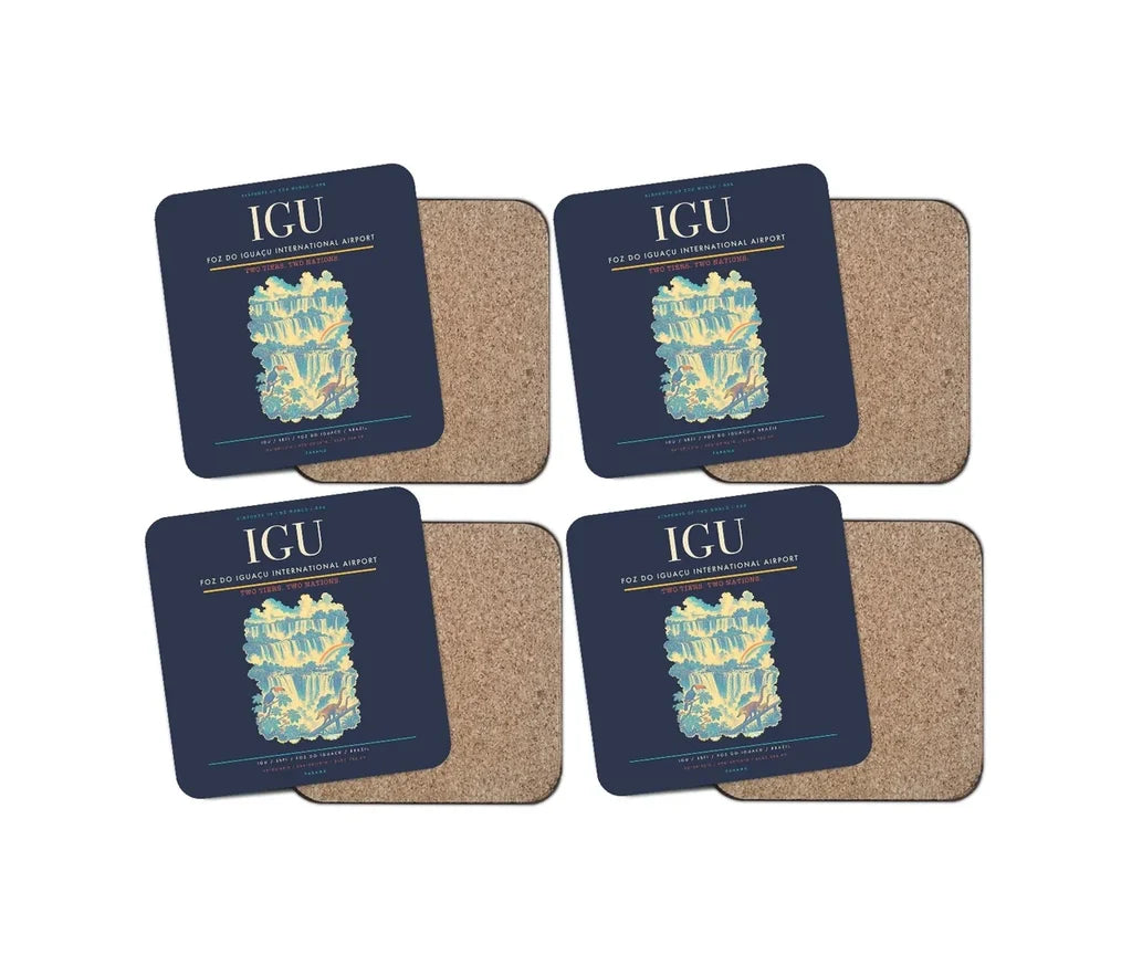 Foz do Iguaçu International Airport (IGU) design on navy blue 4 pieces set coaster