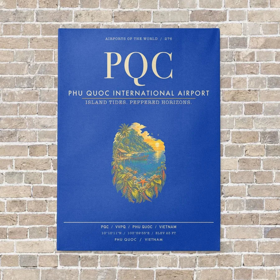 Phu Quoc International Airport PQC - Canvas Framed - Blue