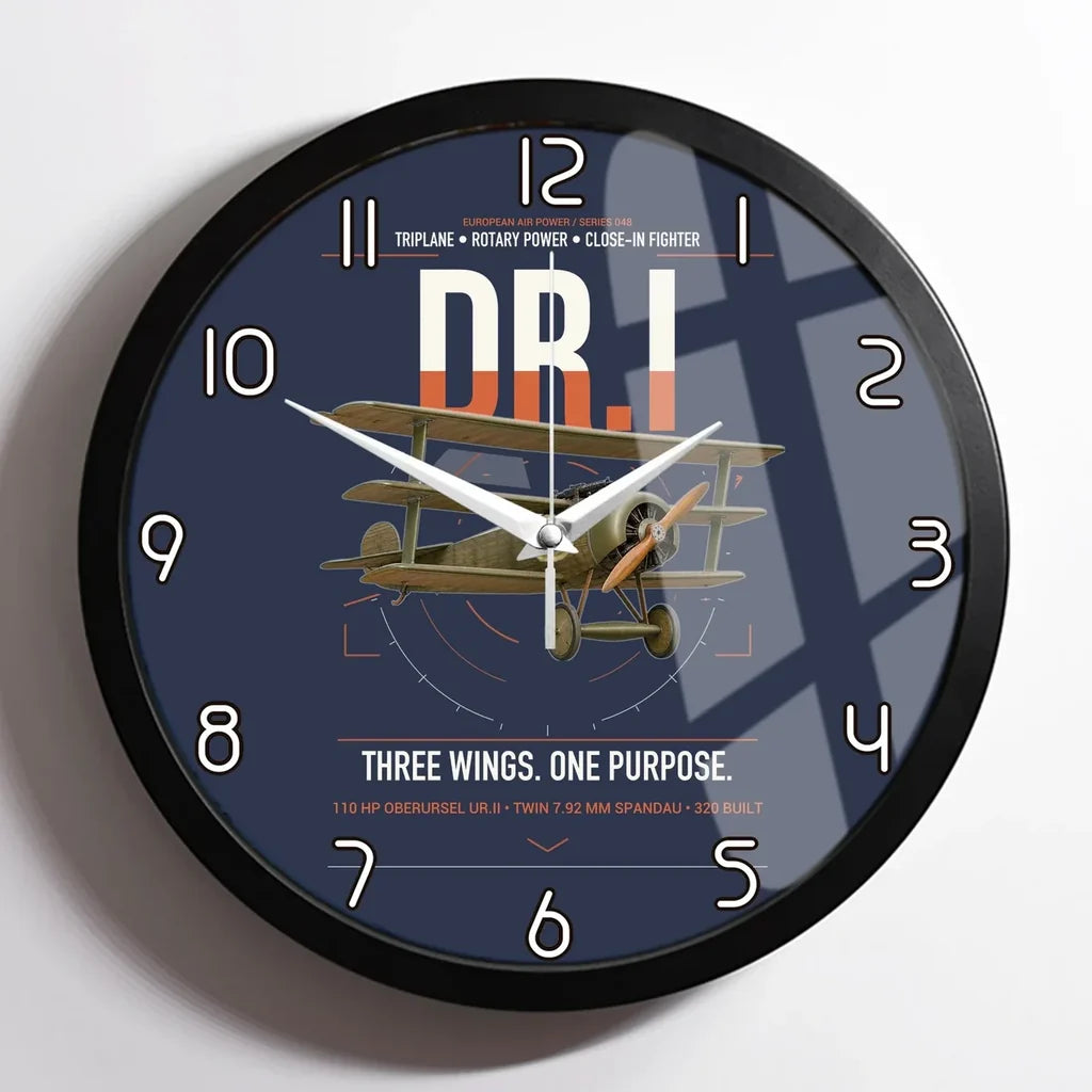 Fokker Dr.I design on navy blue framed wall clock