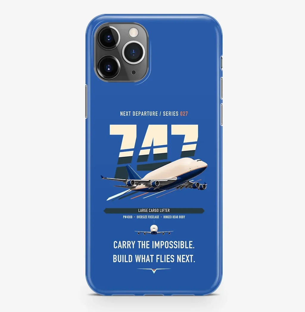 Boeing 747-400 Dreamlifter design on blue magsafe iphone case