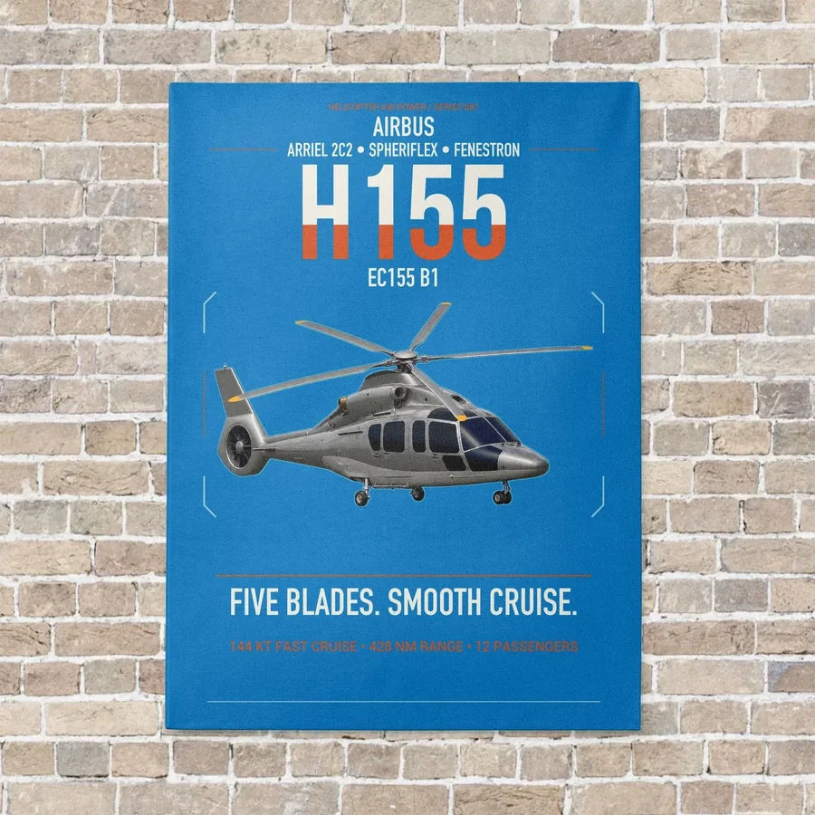 Airbus H155 EC155 B1 vertical canvas print - no frame - turquoise background