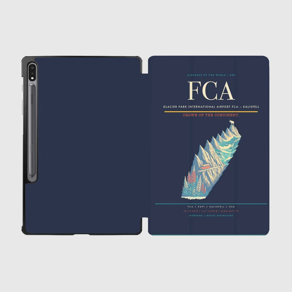 Glacier Park International Airport (FCA) design on navy blue samsung tablet tablet case