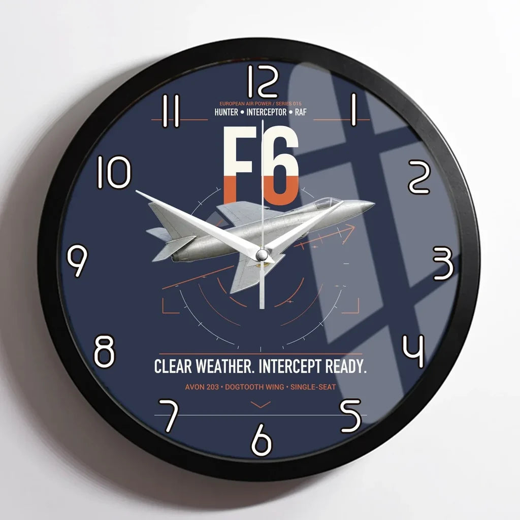 Hawker Hunter F6 design on navy blue framed wall clock