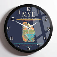 Thumbnail for Miyakejima Airport (MYE) design on navy blue framed wall clock