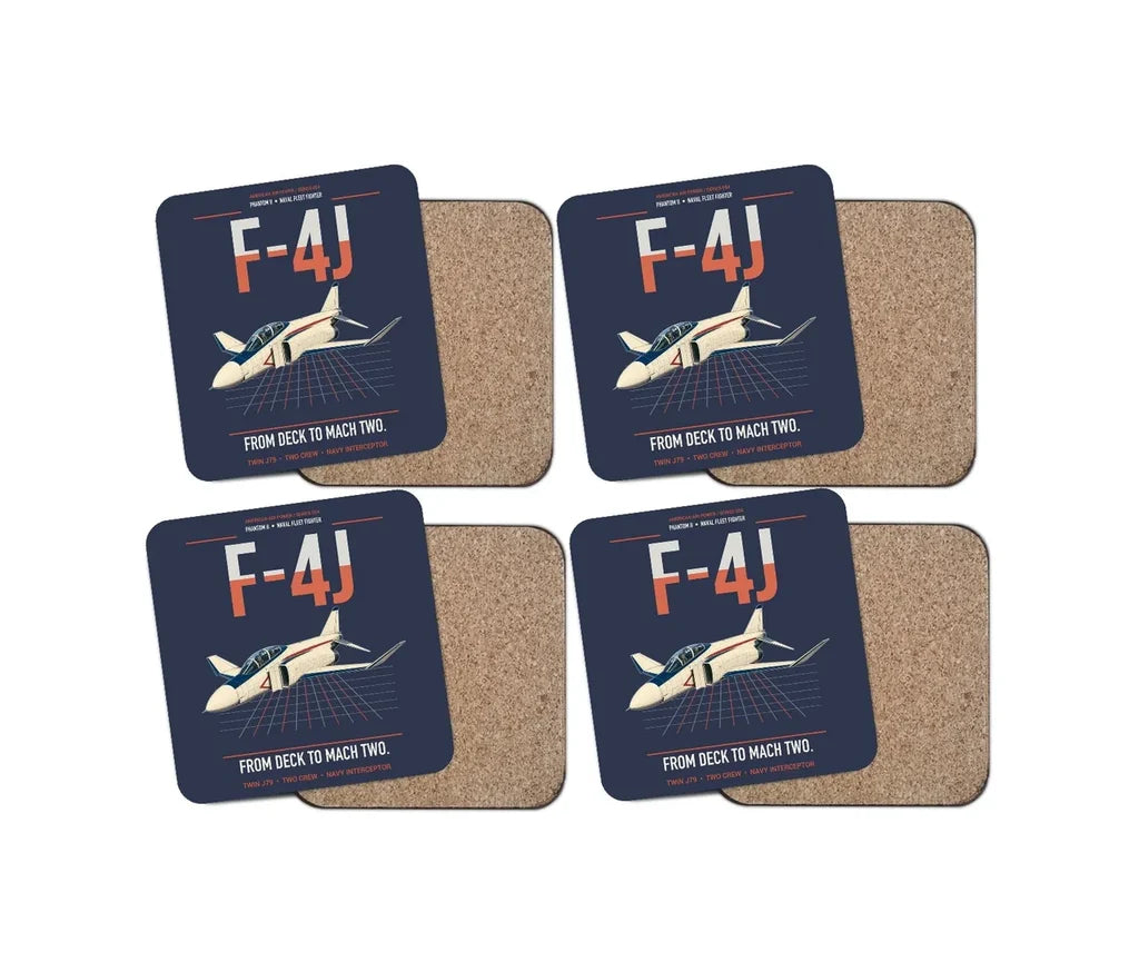 F-4J Phantom II design on navy blue 4 pieces set coaster