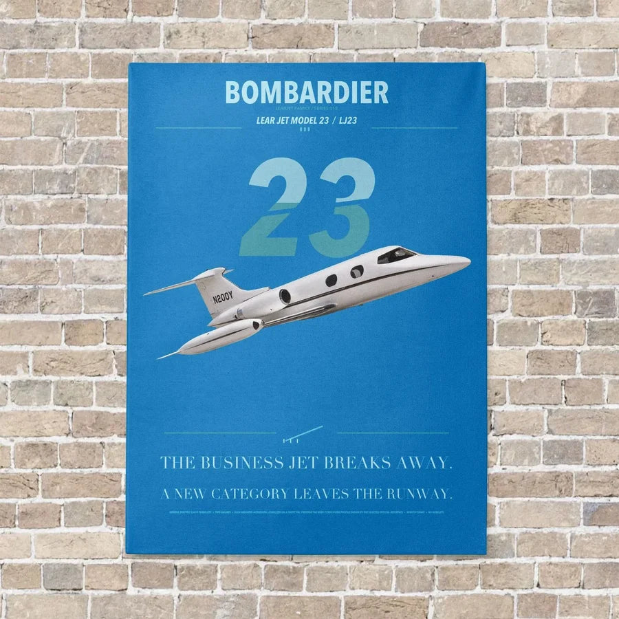 Bombardier Learjet 23 vertical canvas print - no frame - turquoise background