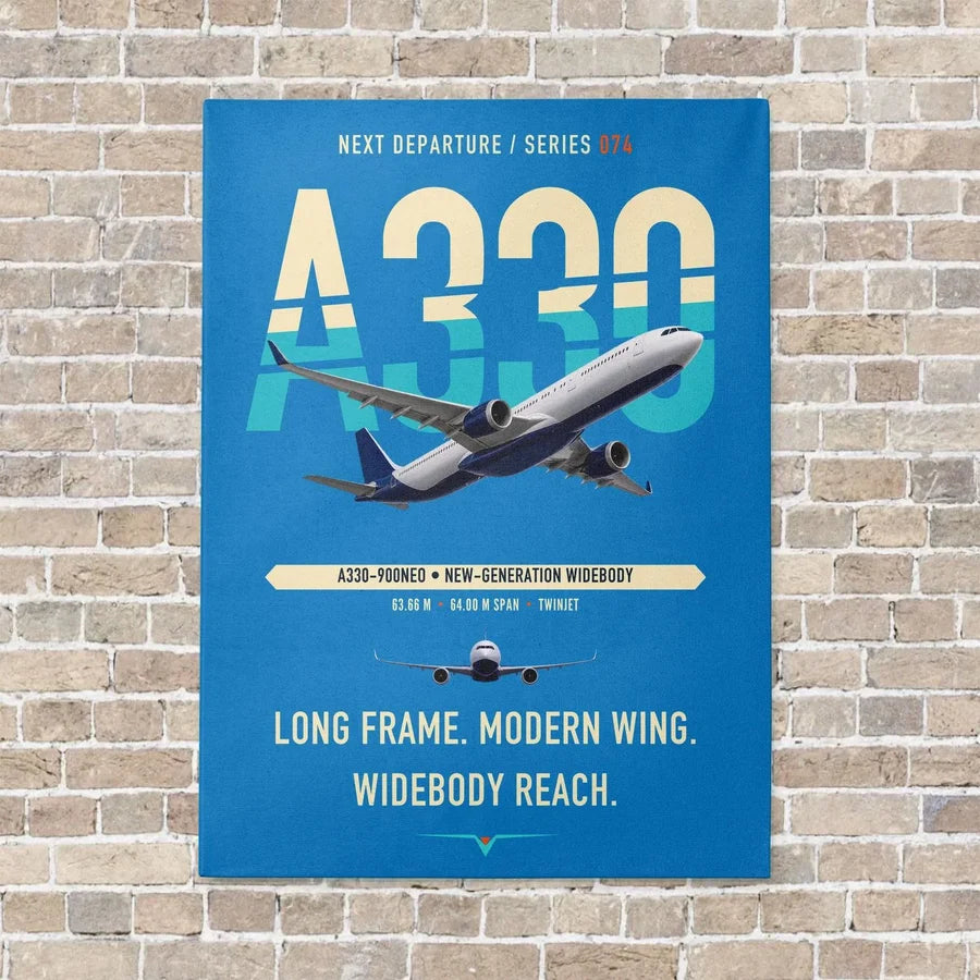 Airbus A330-900neo vertical canvas print - no frame - turquoise background
