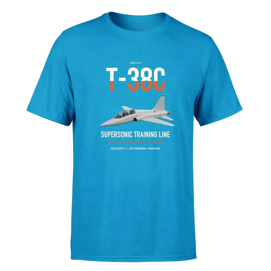 T-38C Talon design on turquoise double-side t-shirt, single-side print